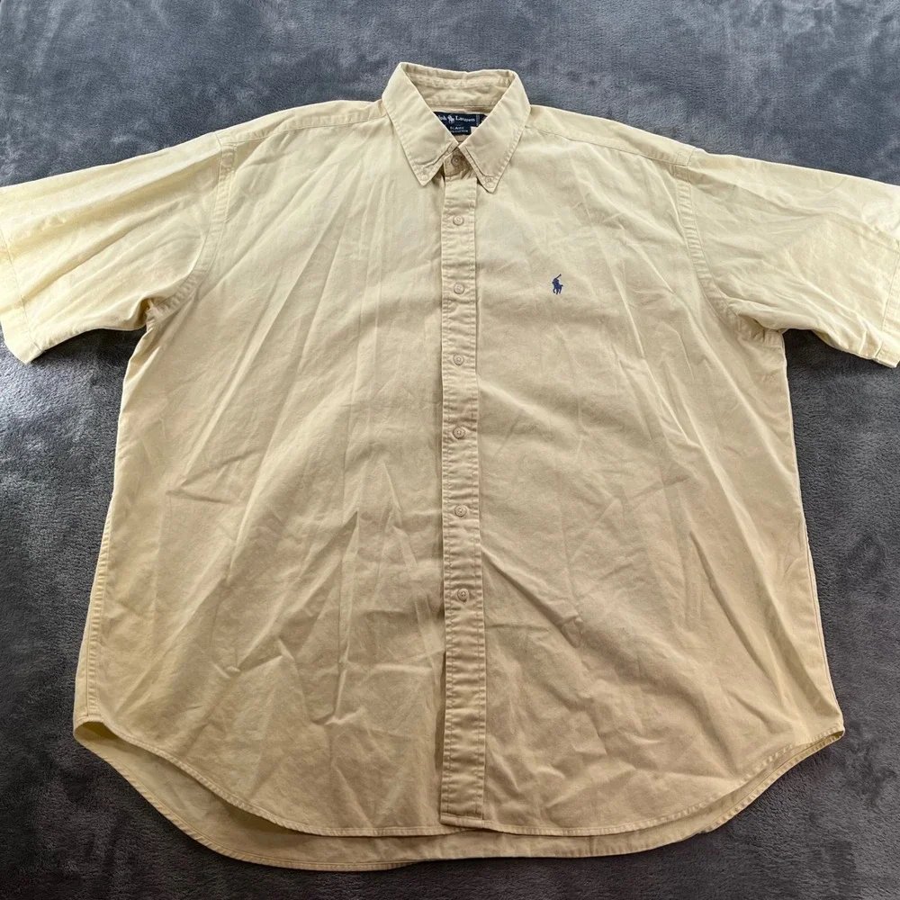 Polo Ralph Lauren Blaire Shirt Mens XL Tan Cotton Short Sleeve Button Down Pony